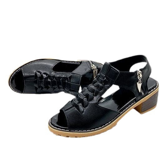 Trendy lace-up sandals for women with open toe and comfortable block heel Lune London