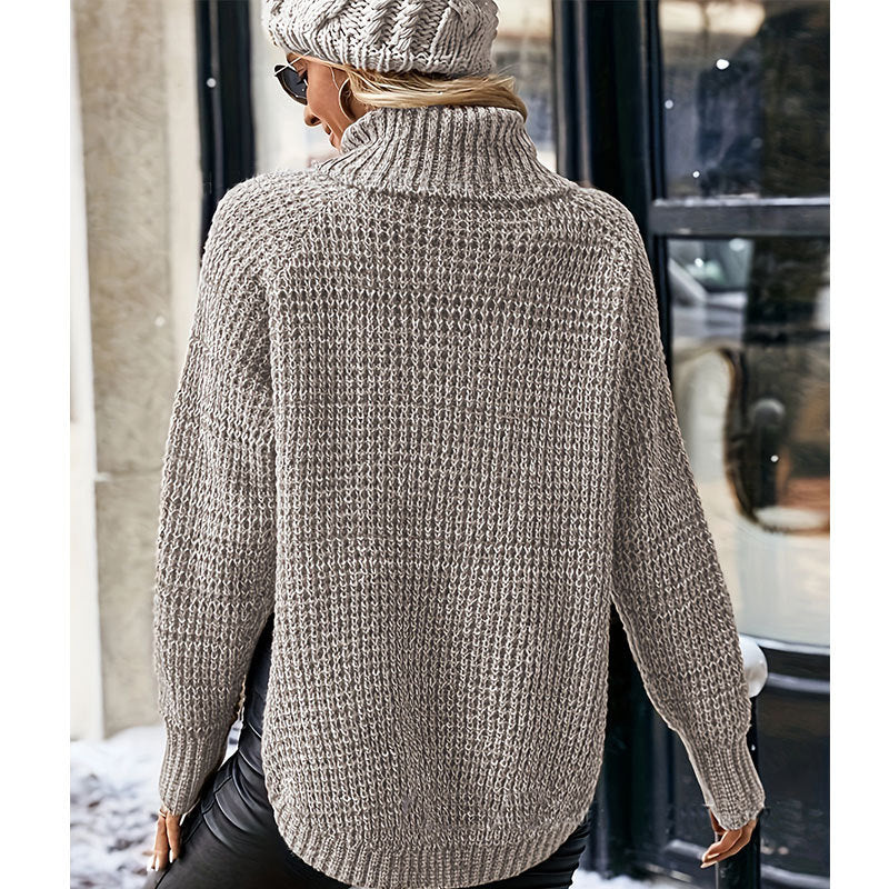 Pull en tricot épais pour femmes avec col haut et poches latérales Chic & Stil