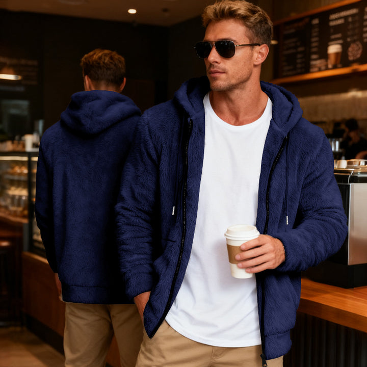Men's cozy fleece jacket with practical zipper and hood Chic and style