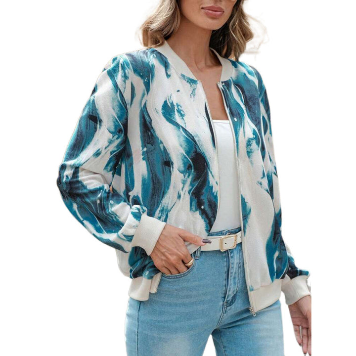 Ladies Abstract Chic Printed Bomber Jacket