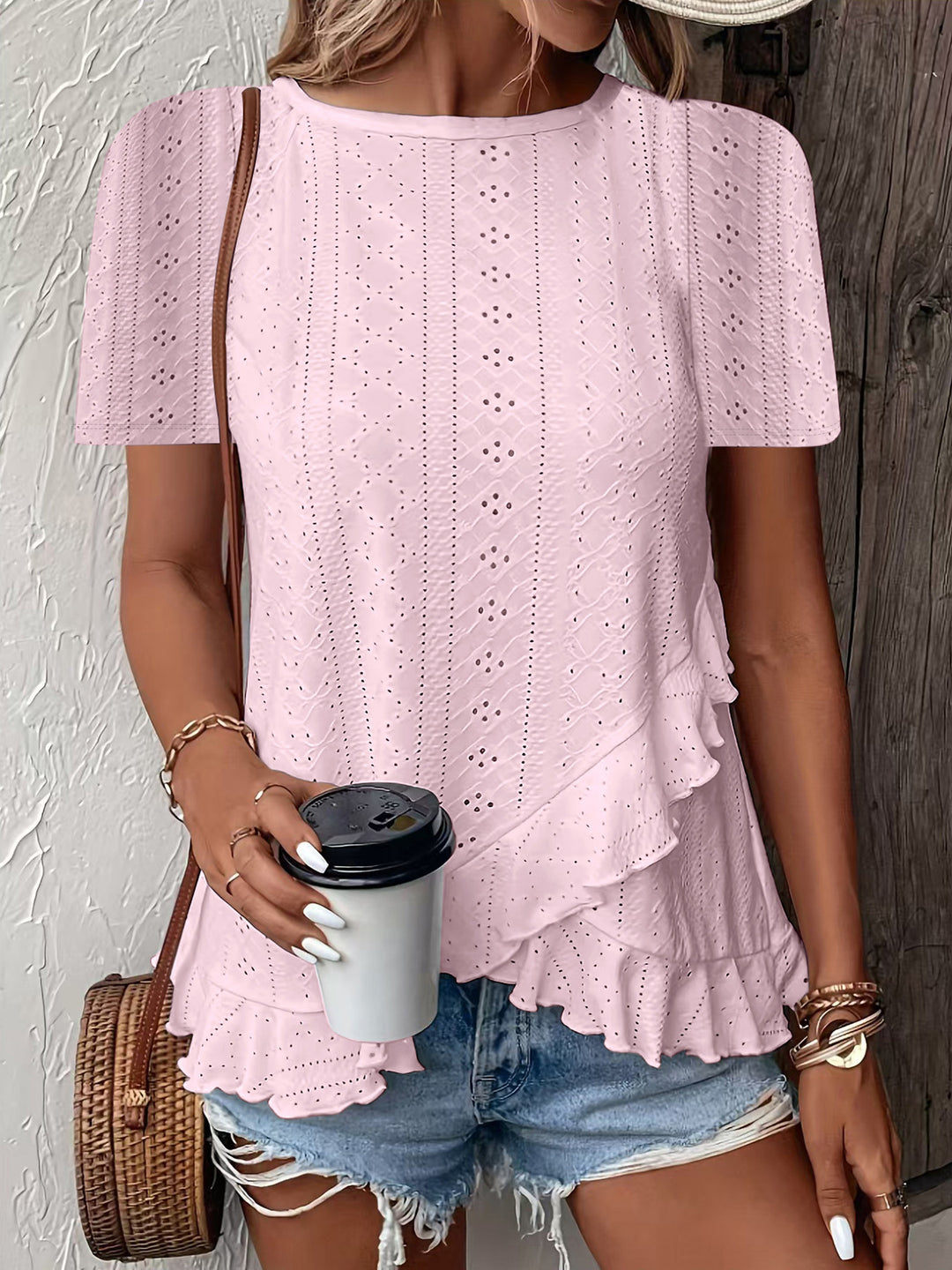 Blouse for women with ruffle details and a floral insert Lune London