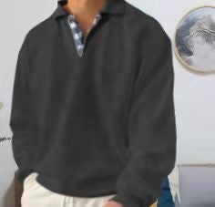 Long sleeve polo shirt for men with an elegant V neck and stylish contrasting details Lune London
