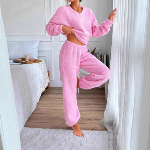 Ladies Cozy Fleece Lounge Set with Elastic Waist Lune London