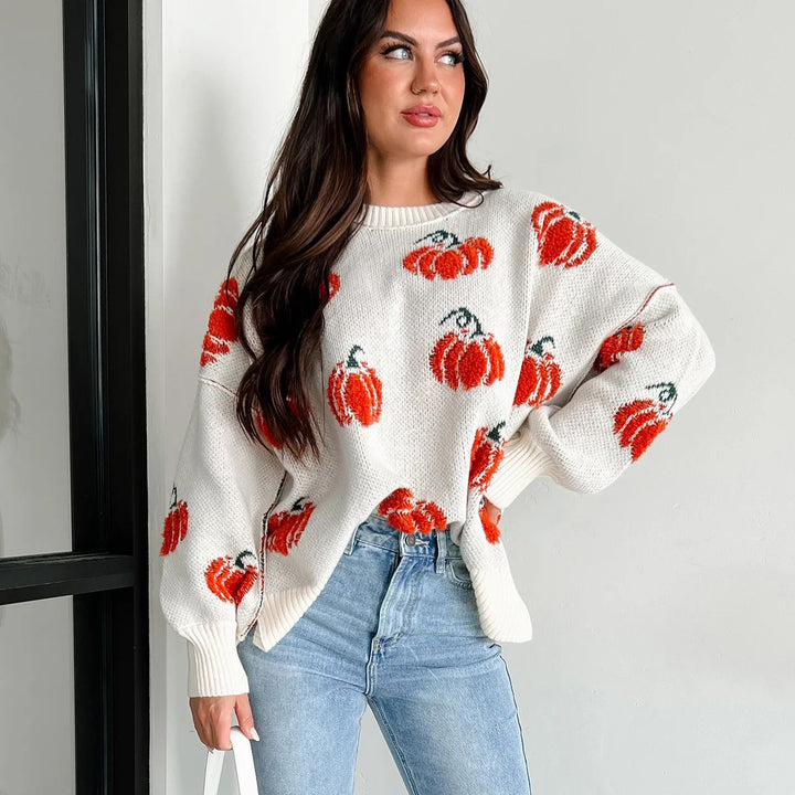 Knitted sweater for women with pumpkin pattern Lune London