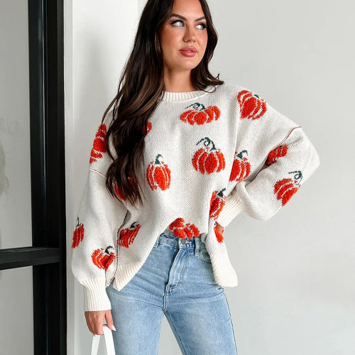 Knitted sweater for women with pumpkin pattern Lune London