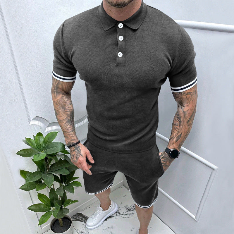 Men's Short Sleeve Sports Set with High-Quality Contrast Stripes and an Elastic Waist Lune London