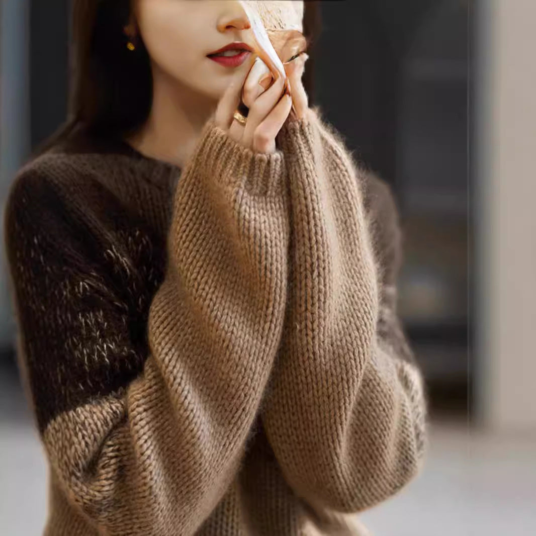 Thick knitted sweater for women with soft color gradient and high collar Lune London
