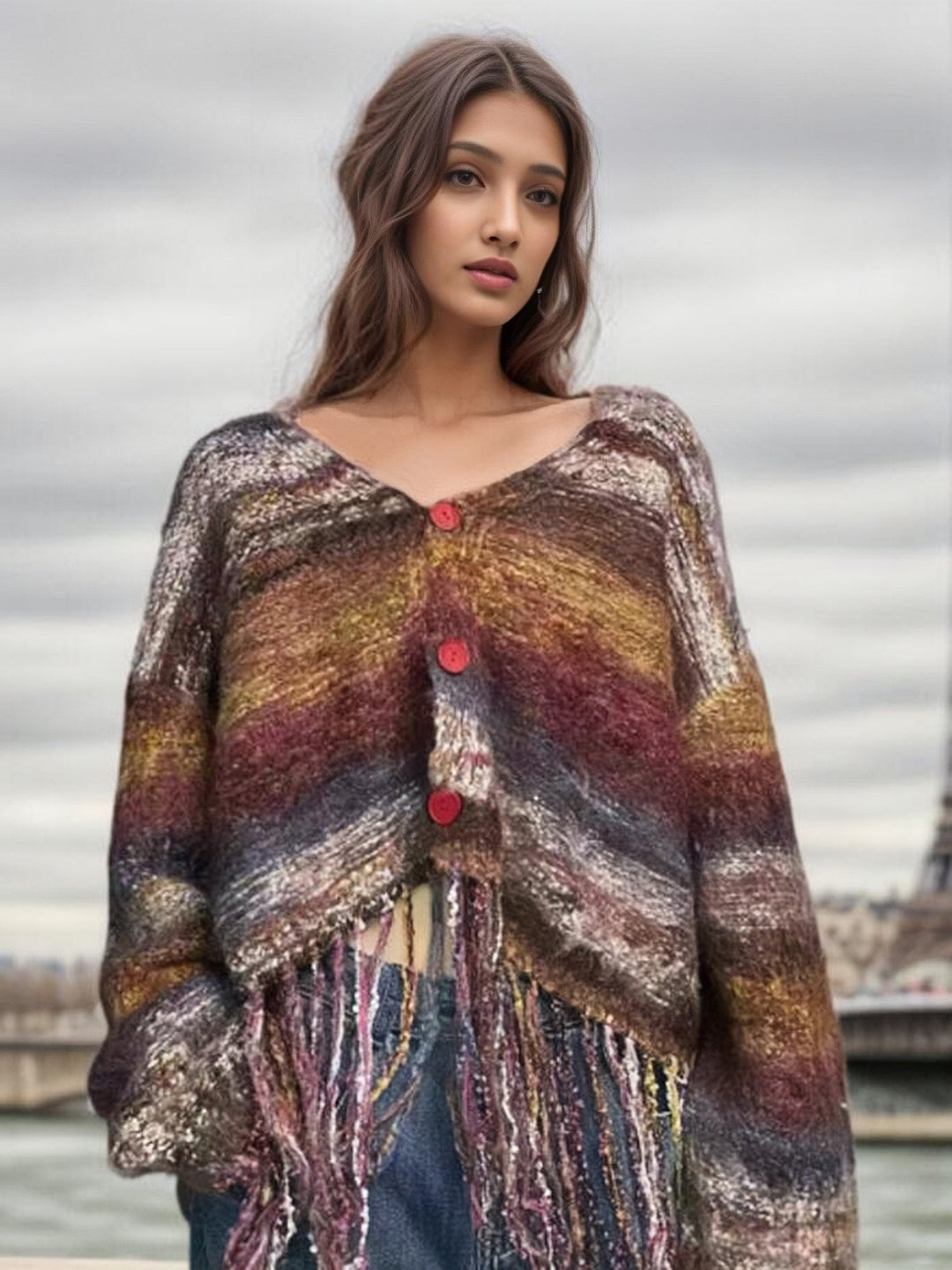 Ladies Fringe Cardigan with V Neck Lune London