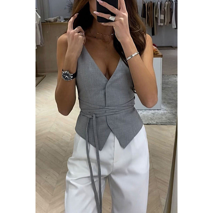 Women's Wrap Top with Elegant V-Neck and Waist Belt Lune London