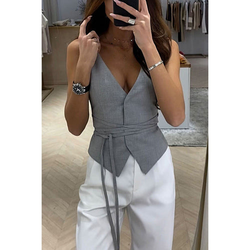 Women's Wrap Top with Elegant V-Neck and Waist Belt Lune London