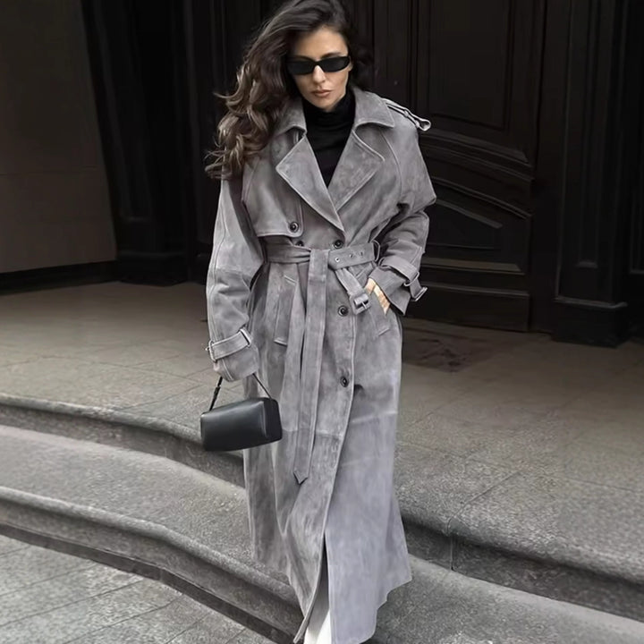 Lune London stylish midi trench coat for women with tie belt and practical pockets