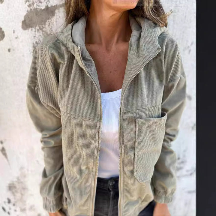 Slightly tailored corduroy jacket for women with practical pockets Lune London