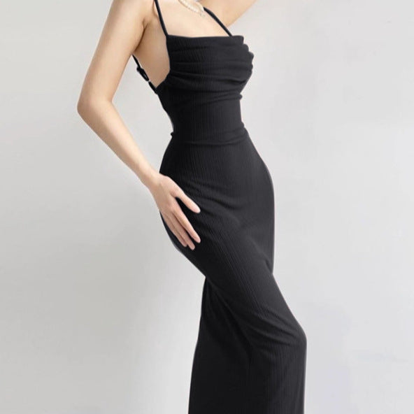 Women Elegant Maxi Dress with an Exceptional Draped Design and Thin Straps Lune London