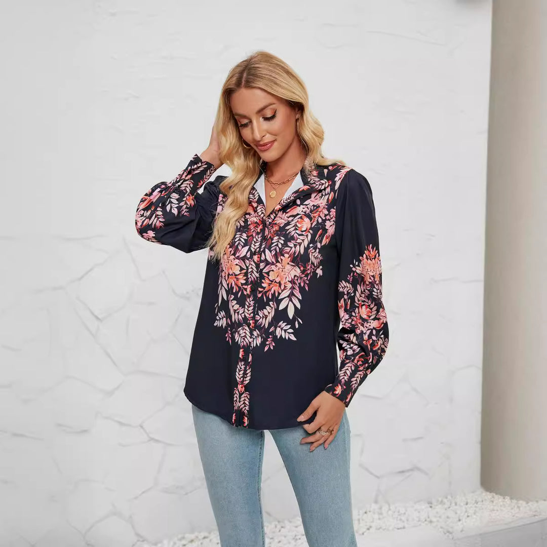 Elegant blouse for women with floral print and wide sleeves Lune London