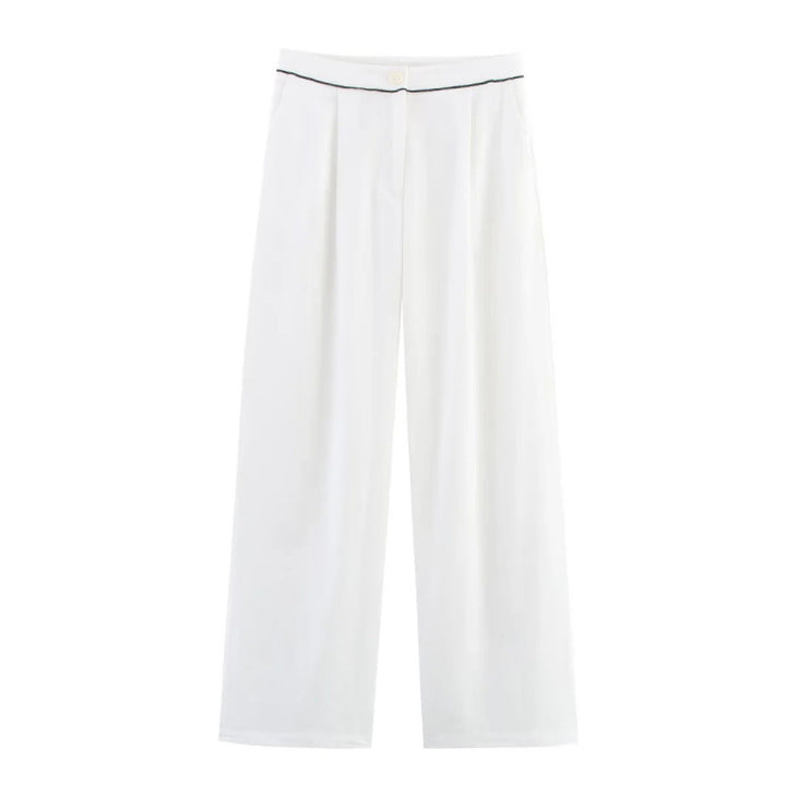 Wide-leg high-waisted women's trousers with elegant belt ornament Lune London