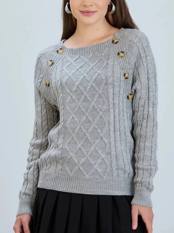 Women's knitted sweater with classic diamond pattern and decorative buttons Lune London
