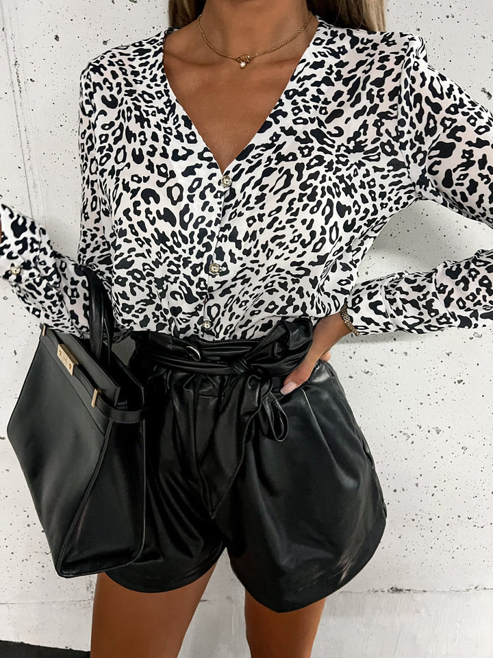 Women Button-up Leopard Print Blouse Lune London