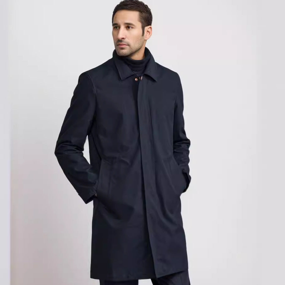 Elegant transitional coat for men with a practical high collar and hidden pockets Lune London