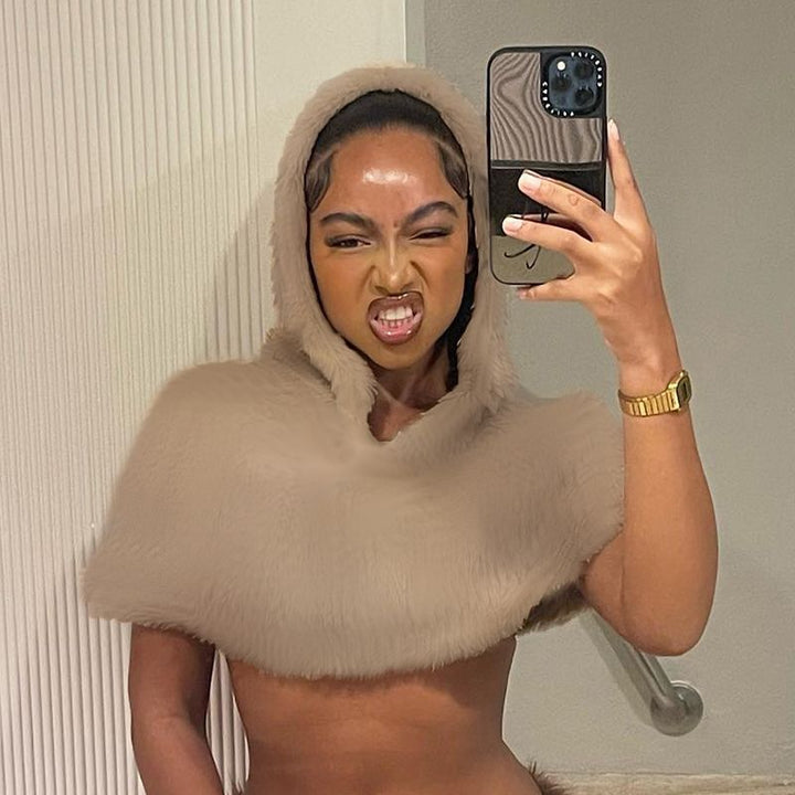 Ladies Hooded Faux Fur Cape Lune London