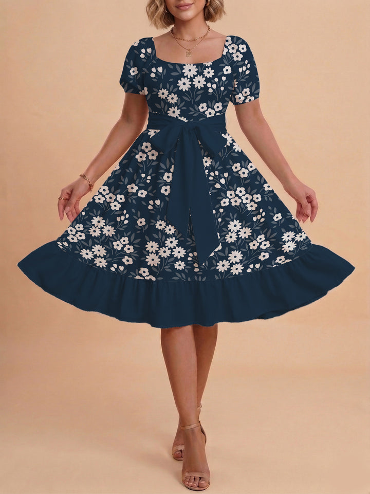 Women's floral dress with adjustable belt and voluminous sleeves Lune London