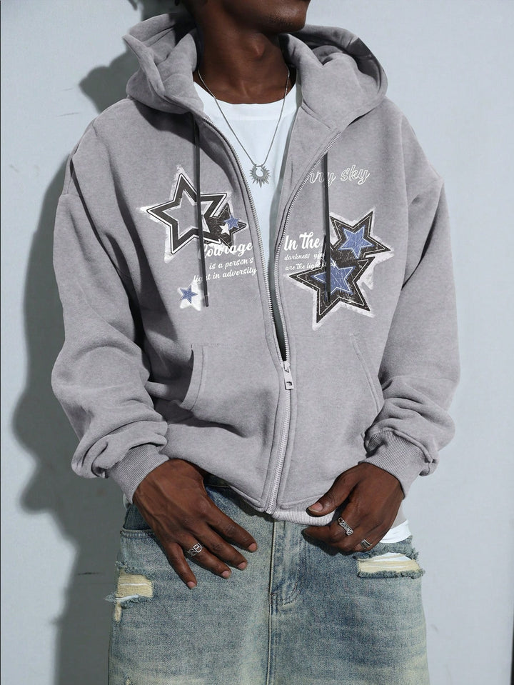 Men's hooded jacket with practical zipper and stylish star pattern Lune London