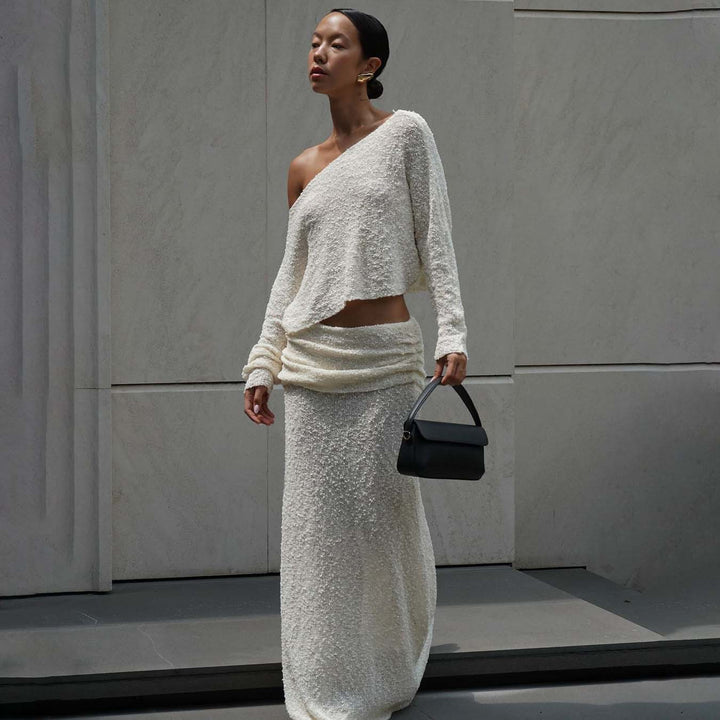 Elegant set for women composed of a cropped top and a maxi skirt with ruffle details Lune London