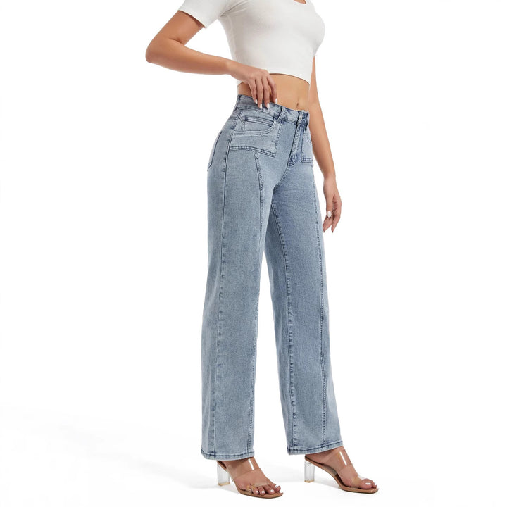 Wide high-waist jeans for ladies with a tie belt and stylish stitching details Lune London