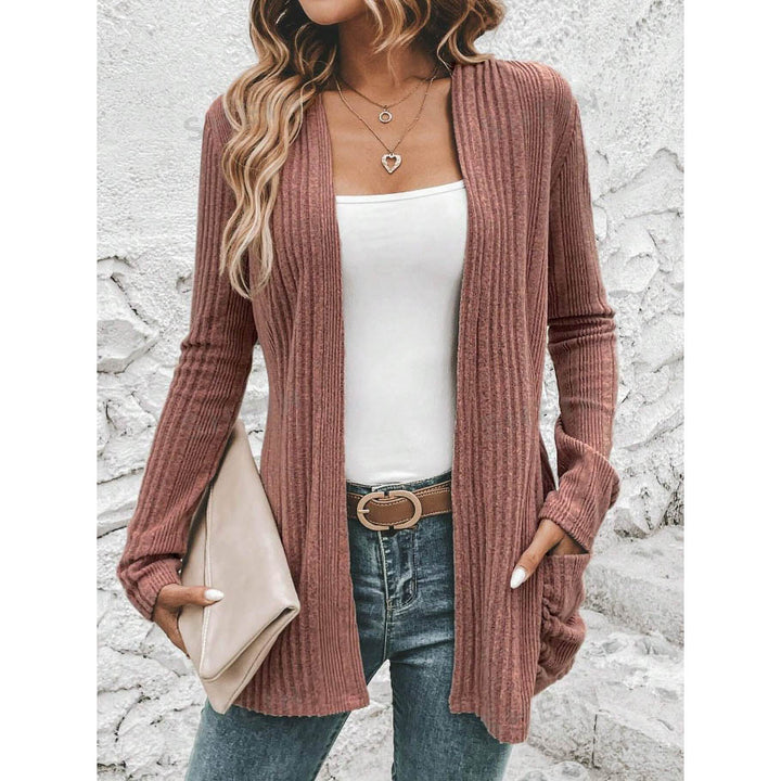Knitted jacket for women with a stylish ribbed design and practical pockets Lune London
