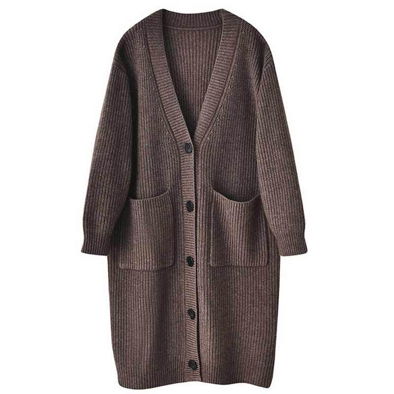 Cardigan long tricot femme avec poches plaquées et fermeture à boutons Chic & Stil