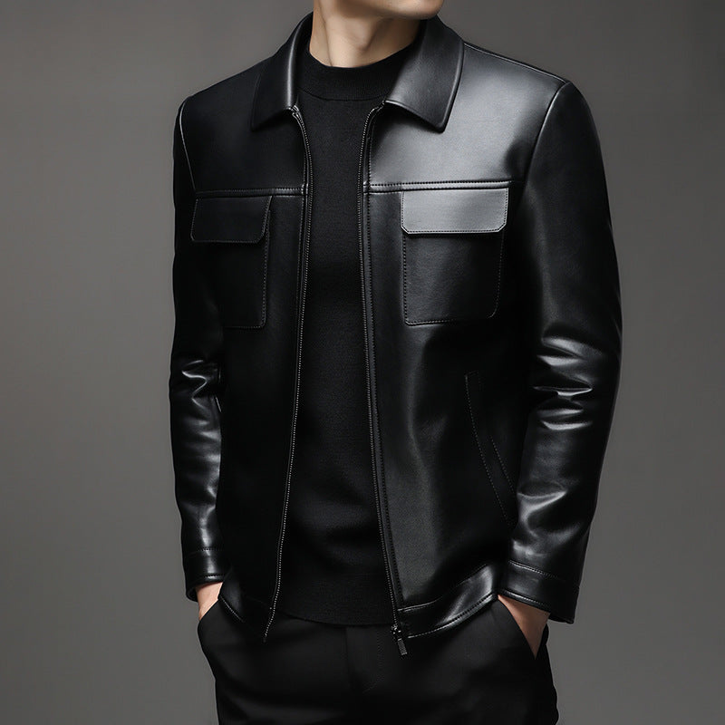 Modern synthetic leather jacket for men with practical pockets Lune London