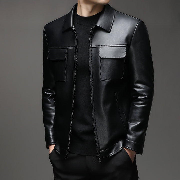 Modern synthetic leather jacket for men with practical pockets Lune London