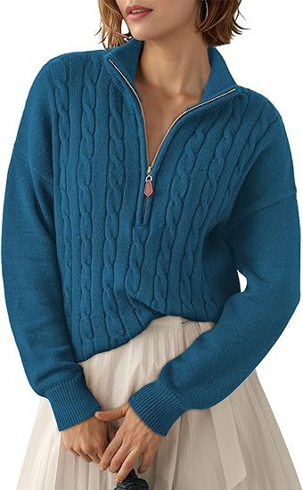 Chunky knit sweater for women with high collar and half-zip Lune London