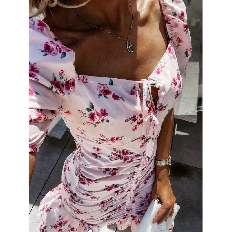 Floral print ruffle mini dress for women Lune London