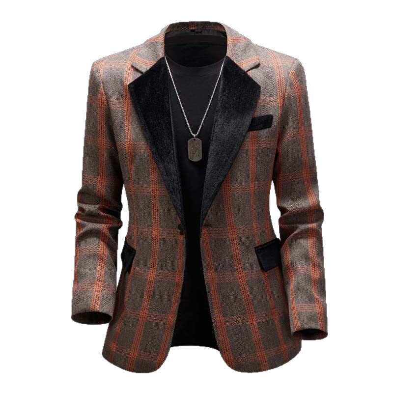 Men's elegant plaid blazer with velvet lapels Lune London