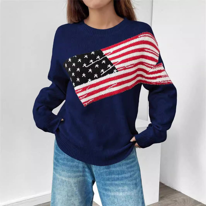 Knit sweater for women with flag pattern and relaxed fit Lune London