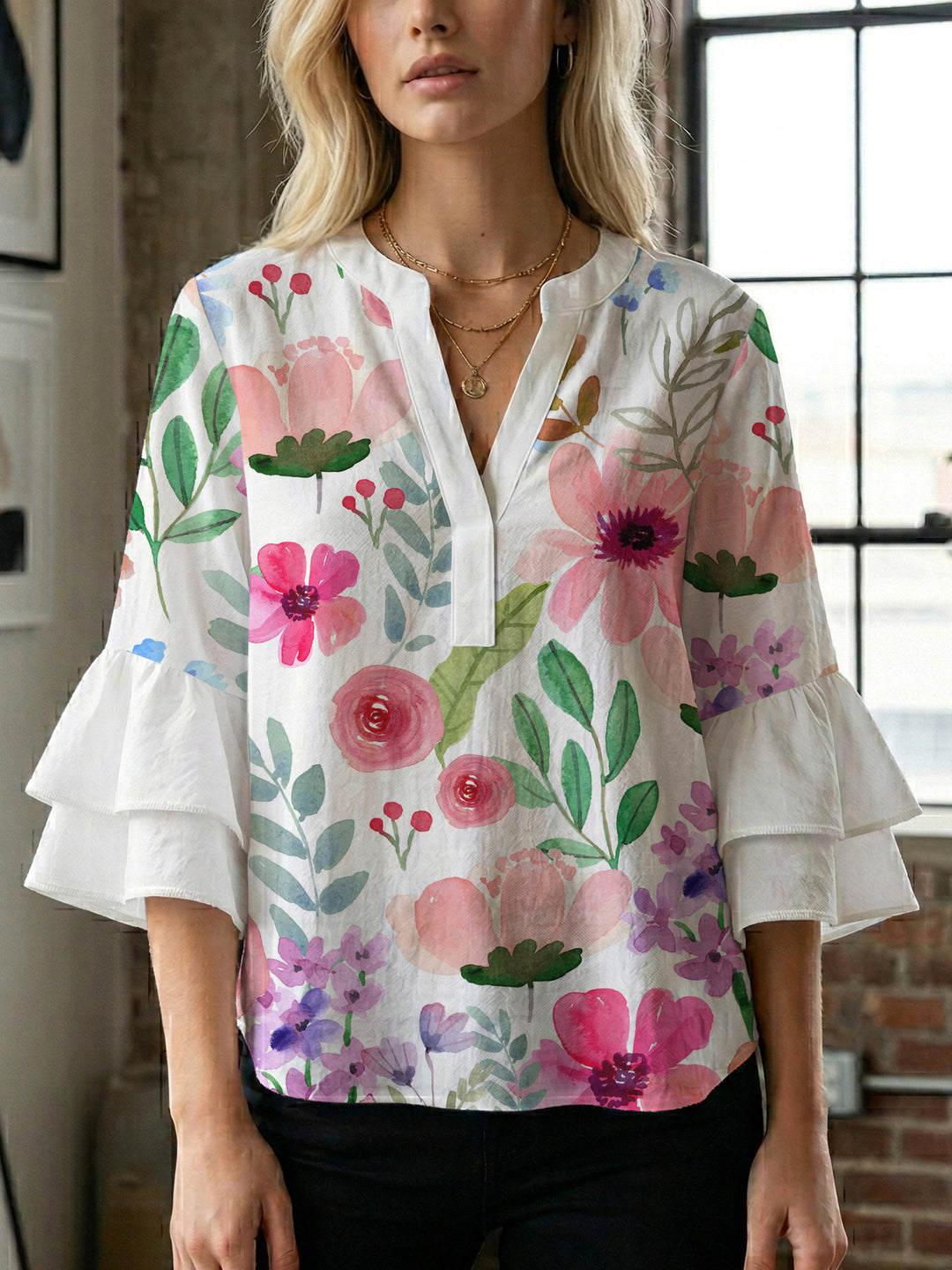 Women's flower creation with voluminous ruffled sleeves Lune London