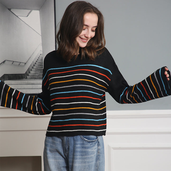 Women Striped oversized sweater in soft material with wide cut Lune London