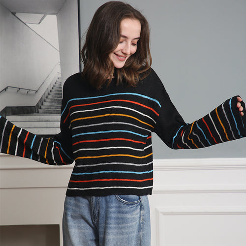 Women Striped oversized sweater in soft material with wide cut Lune London