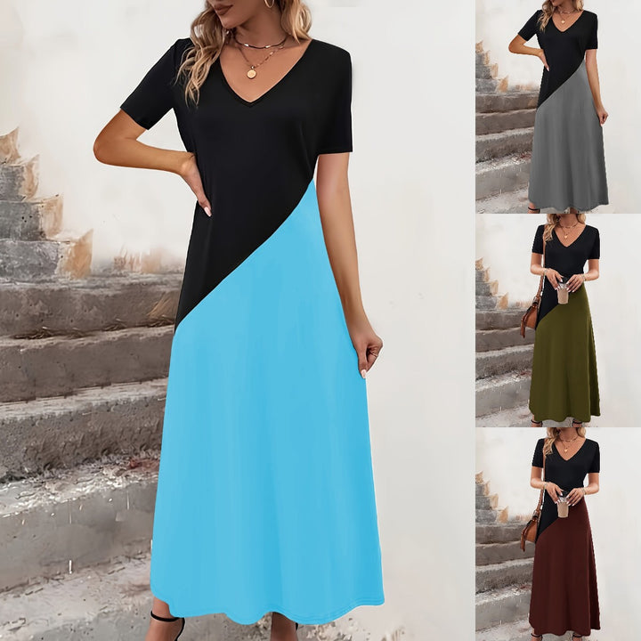 Chic and Stylish Women's Color-Block Maxi Dress