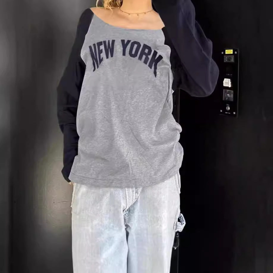 Ladies Casual Sweatshirt with Trendy Print and Contrasting Sleeves Lune London