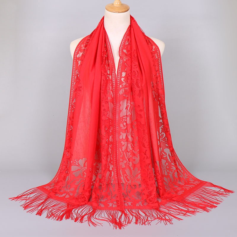 Women's Long Lace Scarf with Fringed Edges Lune London