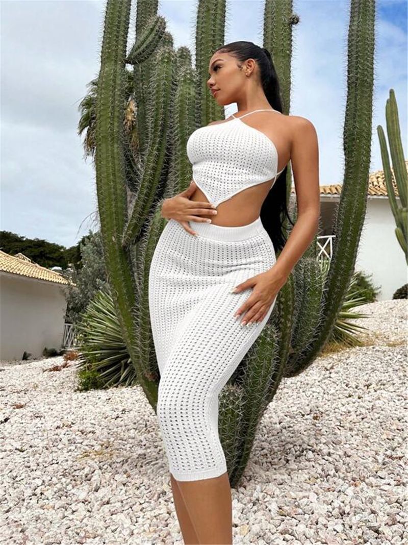 Knit top for women with plunging neckline and elastic midi skirt Lune London