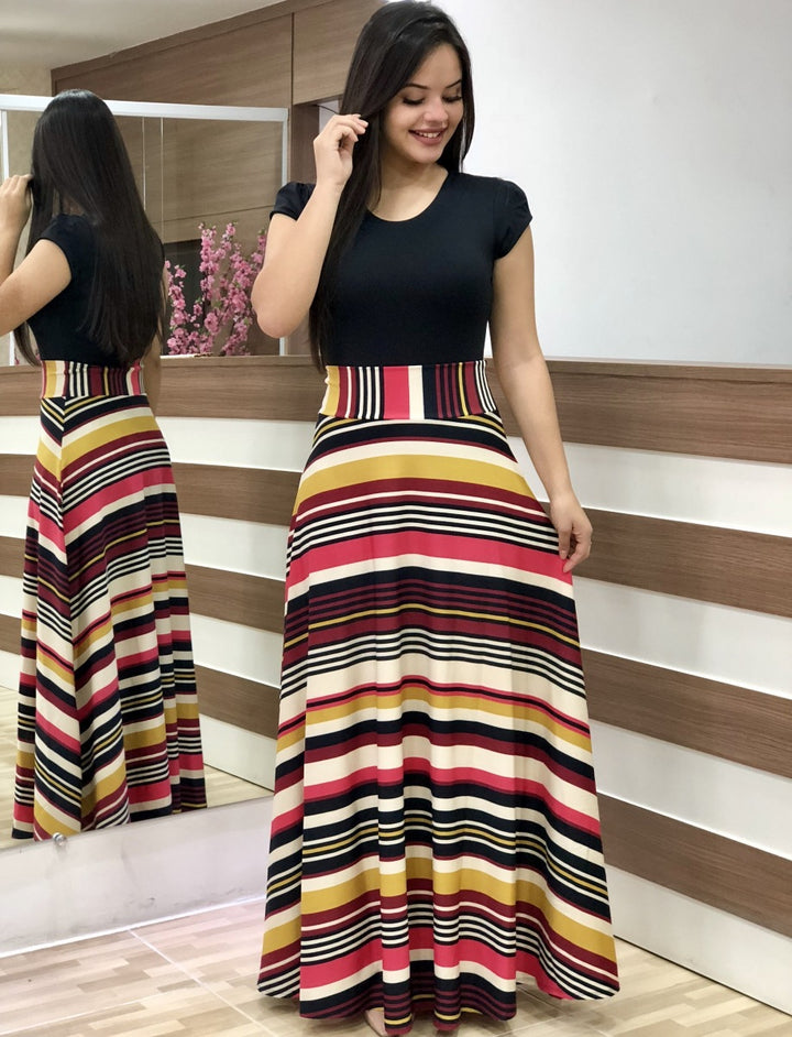 Women's Elegant Maxi Dress with Graphic Print and Flexible Waist Lune London