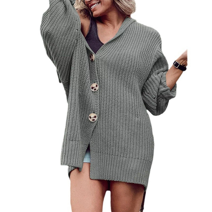 Thick knitted jacket for women with hood and large pockets Lune London