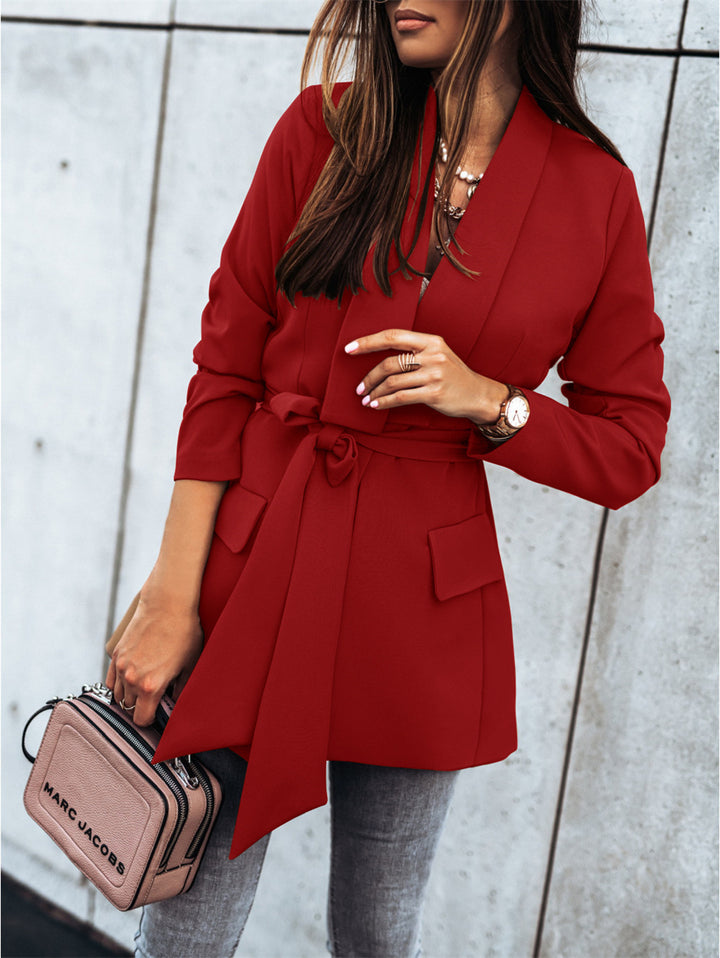 Trendy blazer jacket for women with practical belt and deep pockets Lune London