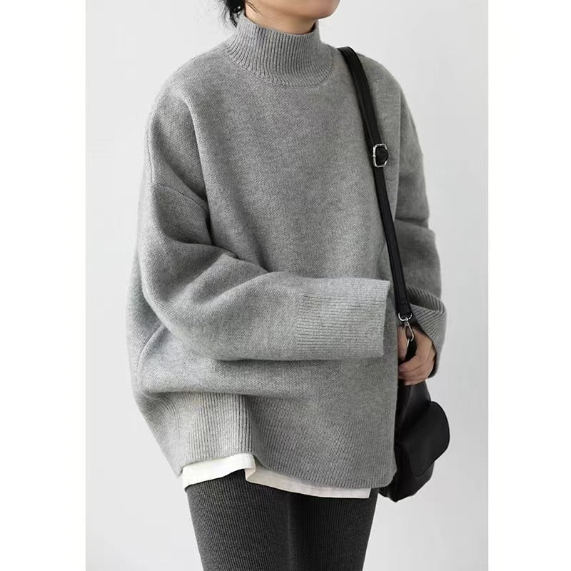 Sweater en maille épaisse pour femmes avec col roulé haut et épaules tombantes Chic & Stil