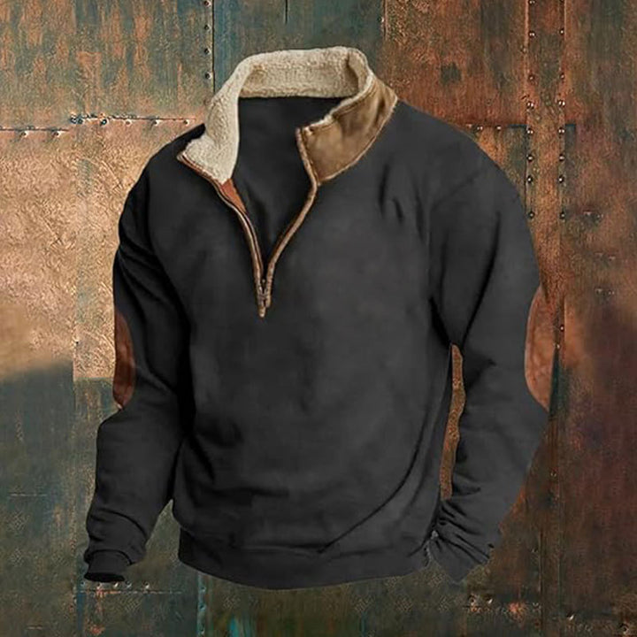 Fleece sweater for men with a stylish leather collar and elbow patches Lune London