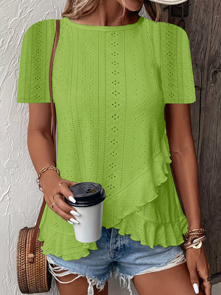 Blouse for women with ruffle details and a floral insert Lune London