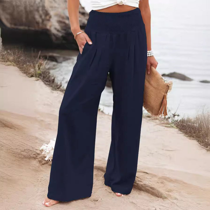 Pantalon en lin large d'été pour femmes avec taille élastique Lune London