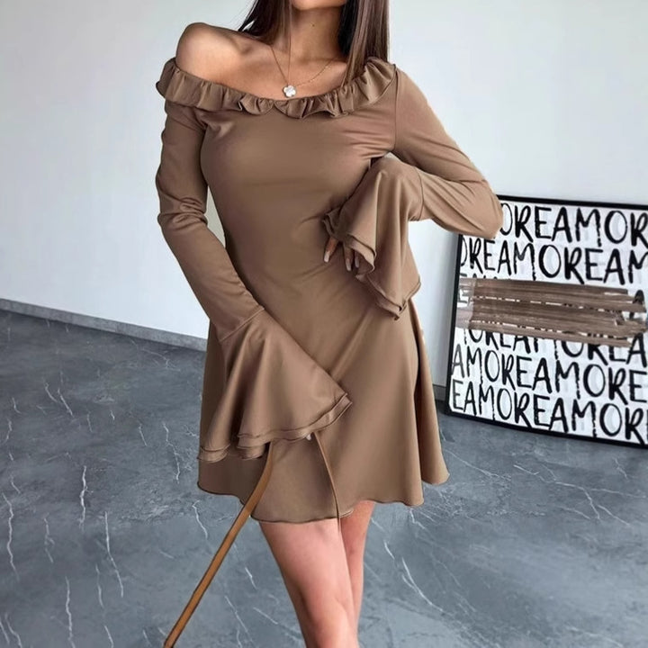 Off-Shoulder Dress for Women with Ruffle Details and Wide Sleeves Lune London